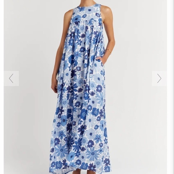 Dissh Linen Lori Bloom Maxi Dress size US 2 Blue Floral - Picture 2 of 10
